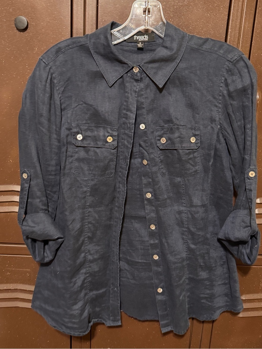 Threads Navy 100% Linen Button-Up Shirt
